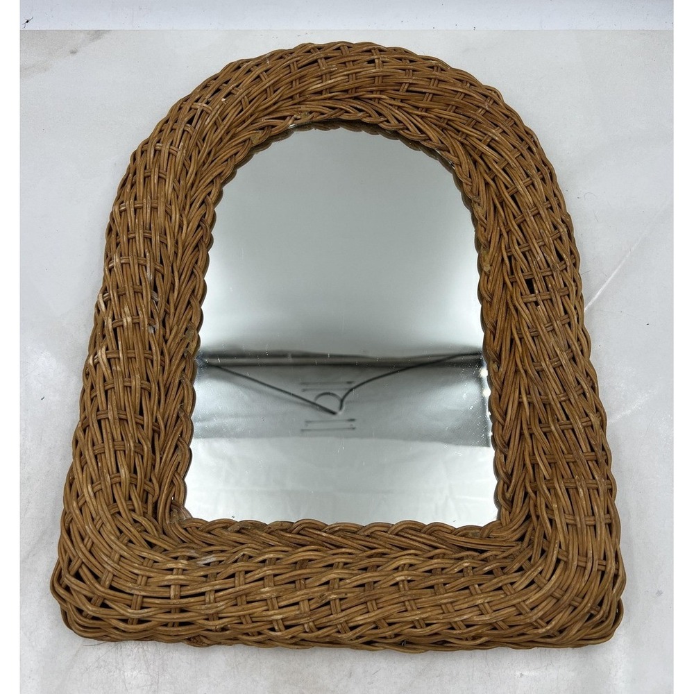Vintage Woven Wicker Mirror Arched Wall Boho Coastal Cottagecore Home Decor